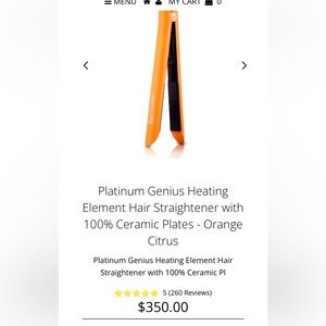 ROYALE platinum 1.25” ceramic plates straightening iron in “citrus orange” $350